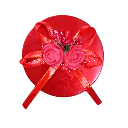 Elegant Red Round Jewelry Gift Box with Floral Ribbon Design