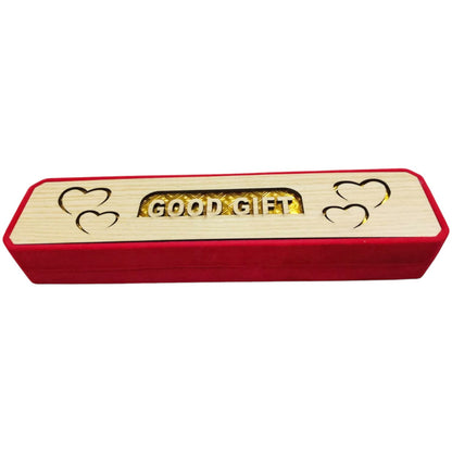 Luxury Wooden Necklace Gift Box – Red Velvet & Gold Accents – Perfect for Jewelry & Special Occasions