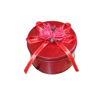 Elegant Red Round Jewelry Gift Box with Floral Ribbon Design