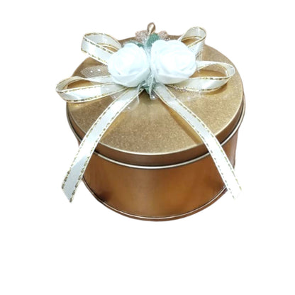 Luxury Gold Round Metal Jewelry Gift Box with Elegant Floral Bow