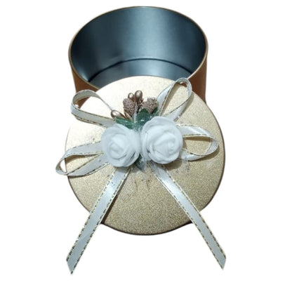 Luxury Gold Round Metal Jewelry Gift Box with Elegant Floral Bow